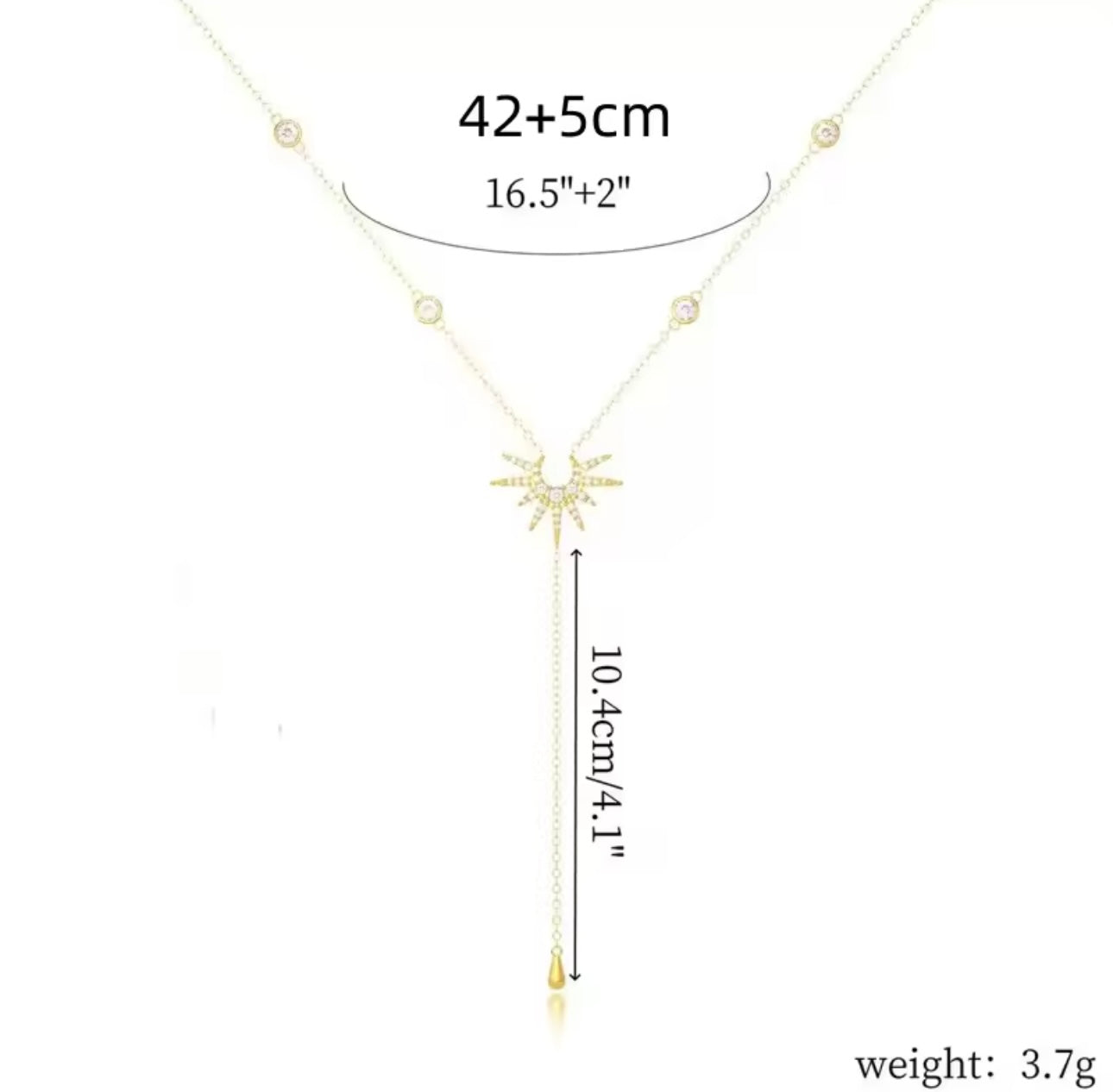 Vintage Gold Sun and Metal Water Drop Detail Chain Necklace