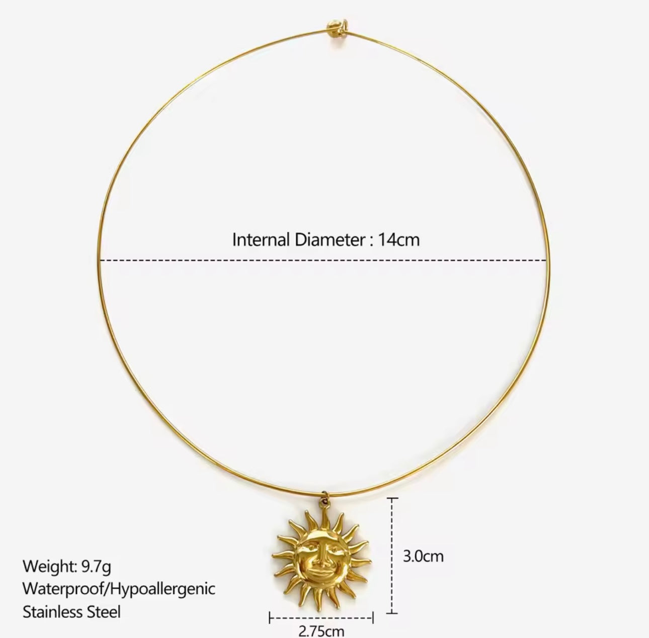 Vintage Sun Pendant Gold Metal Choker Necklace