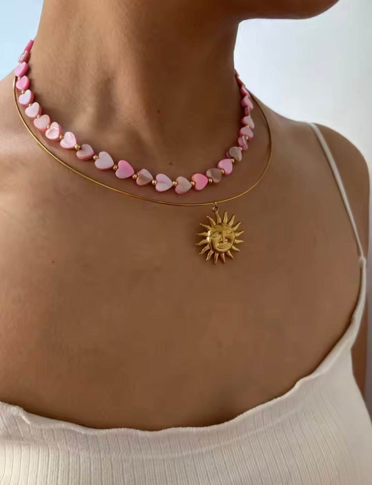 Vintage Sun Pendant Gold Metal Choker Necklace