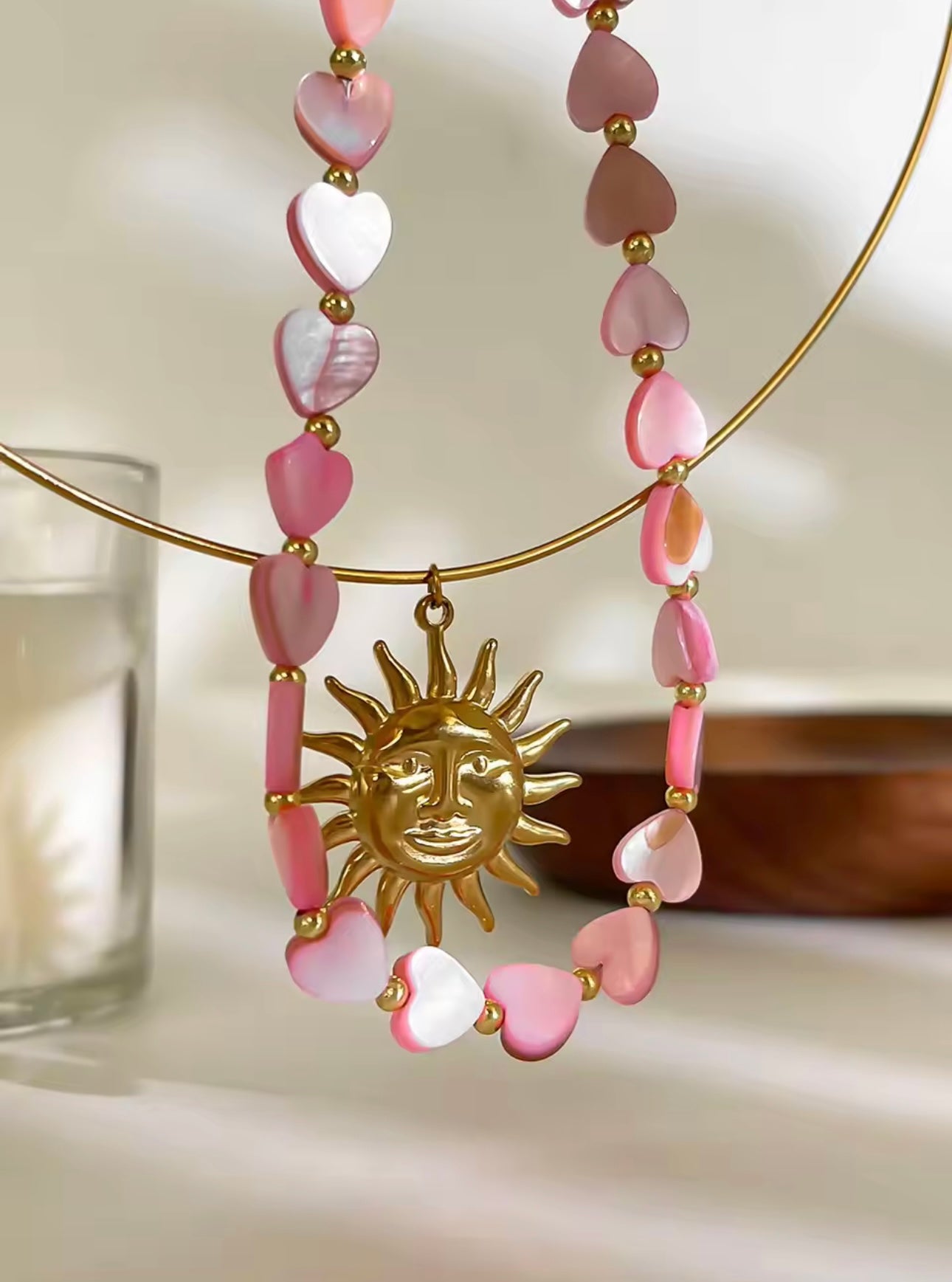 Vintage Sun Pendant Gold Metal Choker Necklace