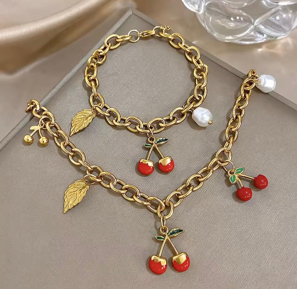 Golden Cherry Charm Set