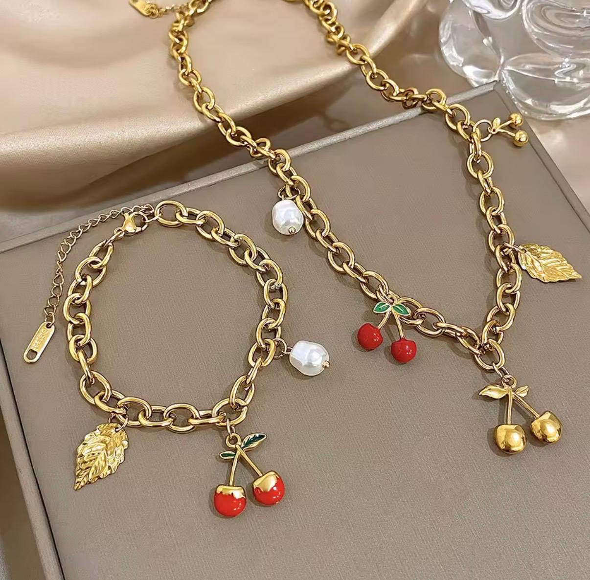 Golden Cherry Charm Set